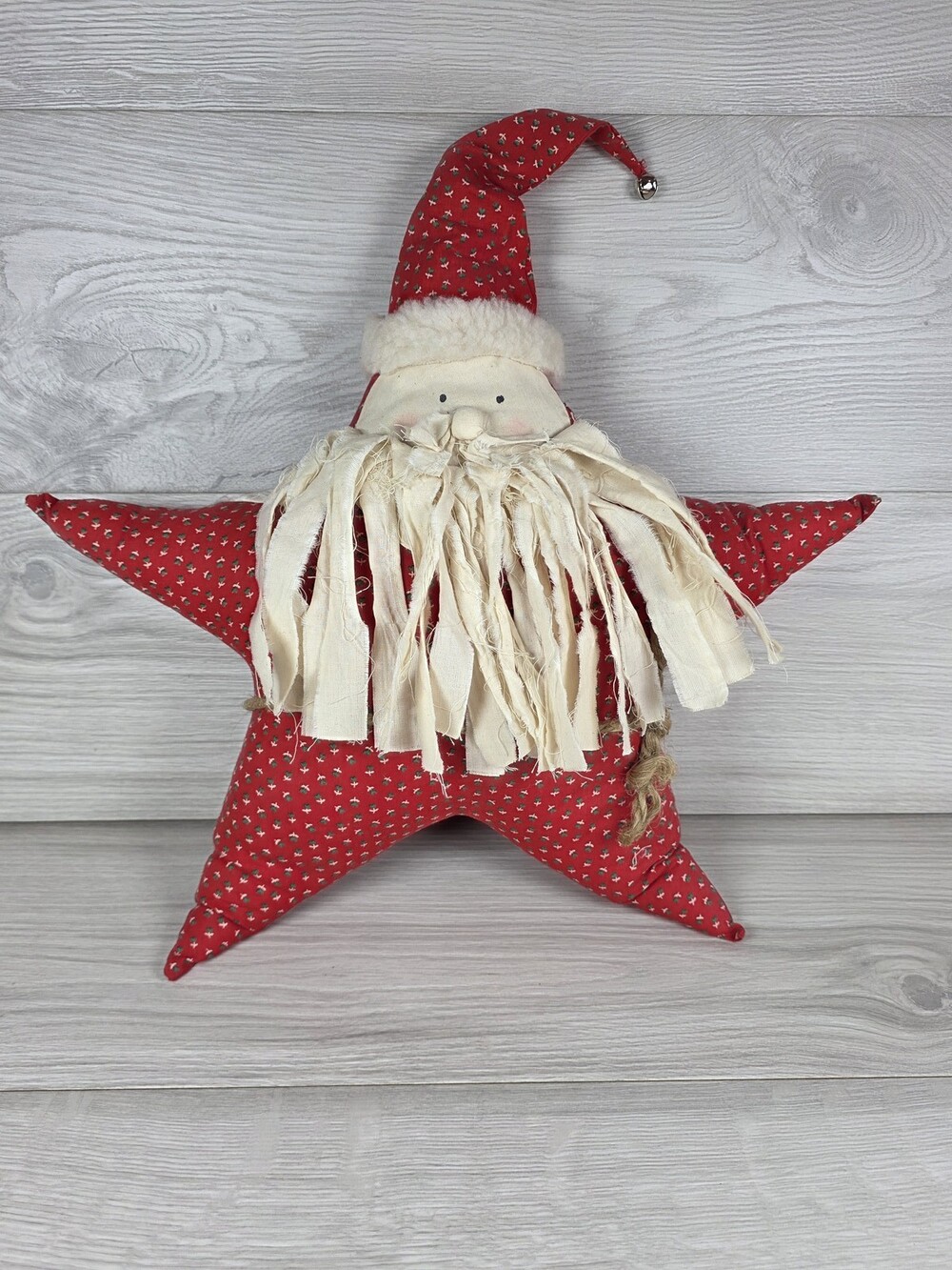 Stuffed Star-Shaped Santa Claus Figure Rustic Folk Art Plush Christmas SU49